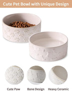 UBEE Ceramic Dog Bowl Set of 2, 5.1 inch Dog Food Bowl, Pet Food Water Dish Feeding for Small Dogs and Large Cat, Bone Pattern, 5.1 in-Small, White