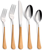20-Piece Orange Silverware Set, 18/0 Stainless Steel Orange Handle Flatware Set, Service for 4, Modern Cutlery Set Includes Dinner Knives Forks Spoons, Mirror Polished, Dishwasher Safe