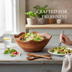 Melvvi Large Wooden Salad Bowl Set with 2 Serving Utensils | 12" Acacia Wood Bowls for Food | Great Mothers Day gift (Natural Set of 3)