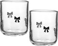 Skylety 2 Pack Bow Icon Juice Glasses, 14 oz Stemless Glass Cups, Coquette Black Bow Juice Cocktail Wine Coffee Drinking Cups for Gift Engagement Wedding Anniversary Valentines Present Party Supplies
