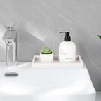 Small Silicone Bathroom Vanity Tray Rectangle Soap and Sponge Holder Kitchen Sink Organizer for Scrubber, Lotion Bottles, Perfume, Jewelry, Candle, Key Trinket Ring, White