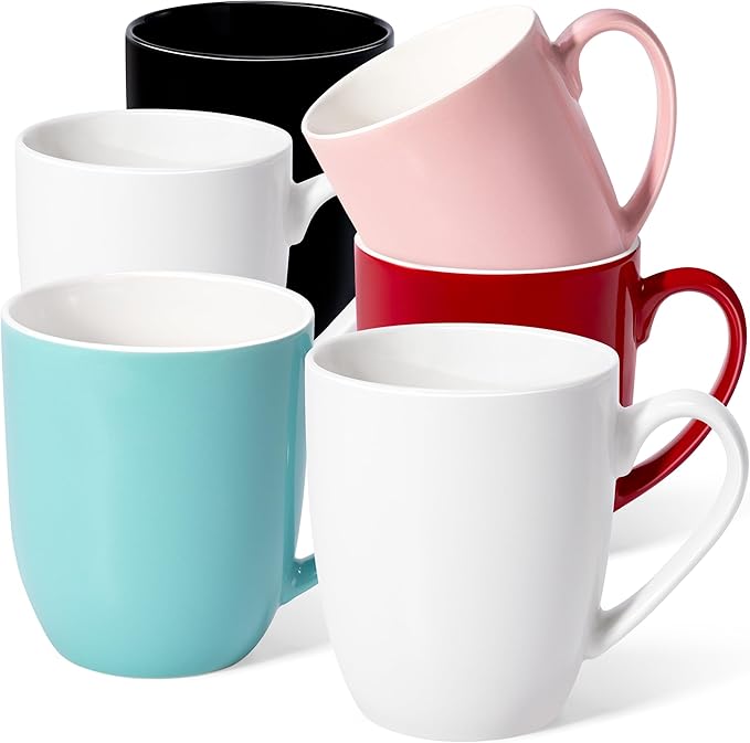 Urbanstrive 16 oz Large Coffee Mugs Set of 6 Ceramic Coffee Mug White Coffee Cups Tea Cups Idea Gift for Women Men House Warming Gifts New Home Office, Multicolor 6 Pack