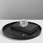 Round Solid Wood Serving Tray Extra Large Tea Coffee Snack Food Meals Serving Plate Non-Slip Kitchen Party Bar Server Ottoman Tray Breakfast Tray with Raised Edges (15inch/37.5cm) Black