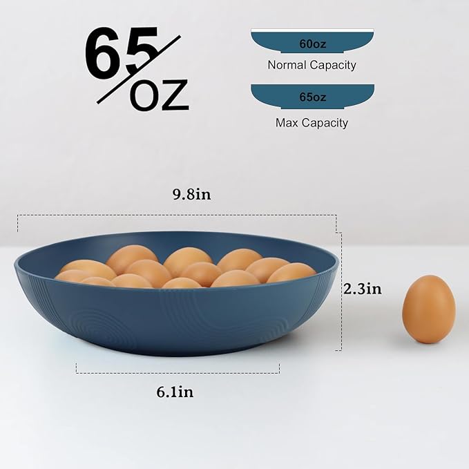 Wrova 10-inch Wheat Straw Big Bowls Set of 6 - Large 65oz Unbreakable Salad Bowls - Restaurant Grade, Microwave & Dishwasher Safe - Big Plastic Bowls for Cereal and Salad - Vibrant Series