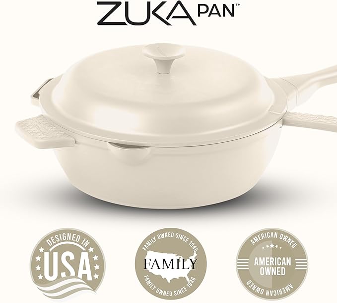 ZUKA 10 in 1 Ceramic Pan by Granitestone, Large 10 Inch Saute Pan with Lid Serves as Deep Frying Pan Set with Steamer, Everyday Skillet, Non Toxic Ceramic Nonstick, Induction Oven & Dishwasher Safe