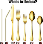 84 Pieces Gold Silverware Service for 12 Flatware Set Stainless Steel Utensils Cutlery Set Dishwasher Safe Flatware (Gold, 84)