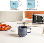 Stackable Coffee Mugs Set: 13 oz Ceramic Stacking Cups for Cappuccino Latte Tea - Microwave Safe Mug for Home & Office - 4 PCS, Navy
