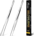 HOTEC Kitchen Tweezers Tongs Stainless Steel Professional Chef Tweezers, Set of 2-12inch Extra-Long Food Tongs for Cooking,Grill and Baking