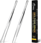 HOTEC Kitchen Tweezers Tongs Stainless Steel Professional Chef Tweezers, Set of 2-12inch Extra-Long Food Tongs for Cooking,Grill and Baking