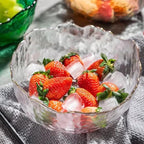 Glass Salad Bowl Irregular Lotus Flower Shape Serving Bowls, Mixing Nut Bowls for Kitchen Fruist, Snack, Dessert, and Ice Cream Candy Dishes (Crystal Clear with Gold Rim, Large)