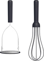 bella 2 Piece Compact Masher and Whisk Set, Fold Flat, Stainless steel and silicone, Foldable Masher, Ballon Whisk, Flat Whisk, Non-stick, Nonslip, Heat safe to 425°F, Slate