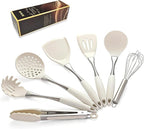 Premium White Silicone Cooking Utensils Set-Non-Toxic, Heat Resistant, BPA Free Kitchen Utensils Set with Spatula, Spoon, Whisk & Tongs-Non-Stick& Dishwasher Safe for Nonstick Cookware