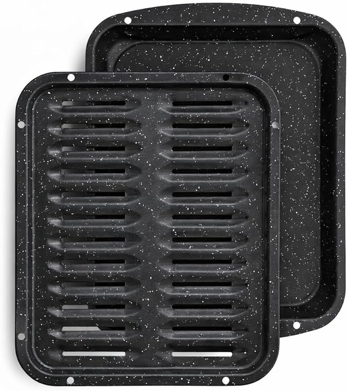 Broiler Pan for Oven Nonstick 16.75” x 13” Ceramic Coated - Broiling Pan for Oven Withstands Heat up to 550° F Heavy Duty Broil Pans and Rack Circulates Heat and Drains Fat (Speckled)