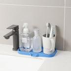 MicoYang Silicone Bathroom Soap Dishes with Drain Spout Bathroom and Kitchen Sink Organizer,Sponge Holder,Dish Soap Tray,Perfect for Dispenser,Scrubber,Bottle,Cup on Counter Lichen Blue 9.6"×5.3"