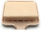 Happitasa Silicone Soap Dish Tray and Sponge Holder with Drain Chute and Feet | 3-Way Sloped Design | Bathroom and Kitchen Sink Organizer Caddy (Sand Dollar, 5"x4", 3.5 Ounces)