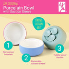 Elk and Friends Kids Porcelain Bowls with Silicone Suction Sleeves | Suitable for Babies/Toddlers | Microwave & Dishwasher Safe | Stay Put Dinnerware | Snack Dishes | 4 Pack