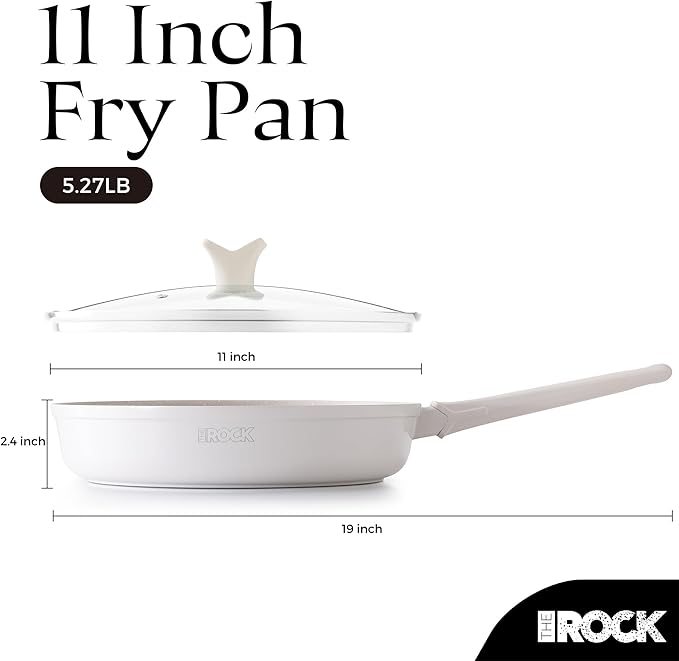 THE ROCK SOHO 11-Inch Non Stick Frying Pan with Lid–Nothing Sticks, Never Warps, Lasts Longer, Ceramic Non Toxic Skillet with Heat-Resistant Handle, PTFE PFOA&PFAS Free, Dishwasher Safe, Cream
