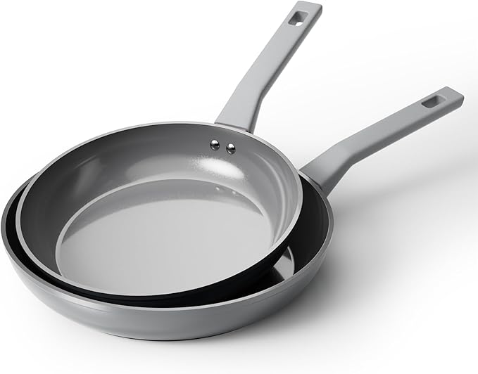 Sanho Diamond-Titanium Ceramic Nonstick Fry Pan Set, 10in & 12in Frying Pans, PFAS PFOA PTFE Free, Dishwasher Safe & Induction Compatible Cookware with Cool-Touch Handle, Gray