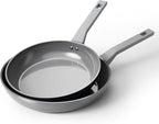 Sanho Diamond-Titanium Ceramic Nonstick Fry Pan Set, 10in & 12in Frying Pans, PFAS PFOA PTFE Free, Dishwasher Safe & Induction Compatible Cookware with Cool-Touch Handle, Gray