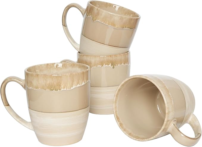 Bosmarlin Ceramic Coffee Mug Set of 4, 17 Oz, 5 Colors to Choose, Tea Cups, Dishwasher and Microwave Safe, Reactive Glaze (Brown Grey)