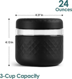 24 oz Glass Lunch Bowl Container with Lid | Leak & Spill Proof, BPA-Free, Microwave & Dishwasher Safe, Airtight Meal Prep & Food Storage Jar for Lunch, Salad, Soup, Overnight Oats, Stew, Yogurt