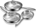 Tri-Ply Stainless Steel Frying Pans Set with Lid, EWFEN 8”/10”/12” Cooking pans, PFOA&PTFE Free Skillet, Induction Cooking Pan, Dishwasher and Oven Safe, Fast & Even Heat, Suitable for All Stove