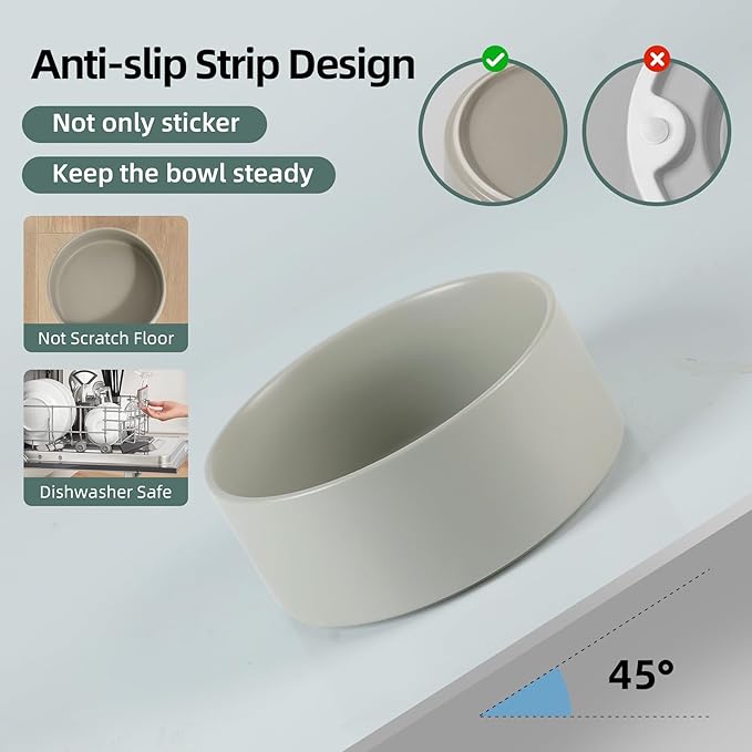 Havniva Ceramic Raised Dog and Cat Bowl Set, 2 Heights Elevated Stand, Food and Water Bowl for Small Breed Dogs, Cats, Kitty, Weighted Dog Dishes, Pet Bowls(5.1'',13.5oz, Grey)