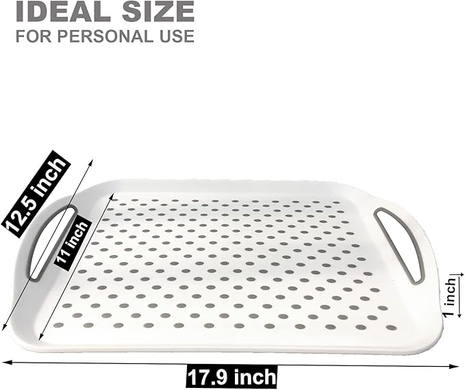 ECOIOU Larger Nonslip Food Serving Tray, 17.9'' x 12'' Grippy Handles Surface Bottom Design, Perfect Trays for Eating, Lap, TV, Couch, Black & White, Set of 2
