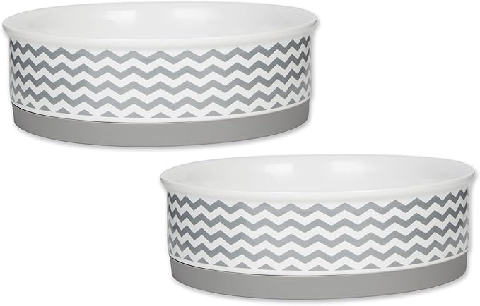 Bone Dry Ceramic Pet Collection Chevron, Large Set, 7.5x2.4, Gray, 2 Piece