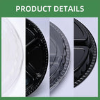 10 Pcs Plastic Appetizer Serving Tray with Lid Round 12.5 Inch with Lid Disposable Serving Fruit Veggie Catering Tray with 6 Divided Compartment for Fruit Snack Veggie Party
