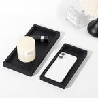 Small Silicone Bathroom Vanity Tray Rectangle Soap and Sponge Holder Kitchen Sink Organizer for Scrubber, Lotion Bottles, Perfume, Jewelry, Candle, Key Trinket Ring, Black