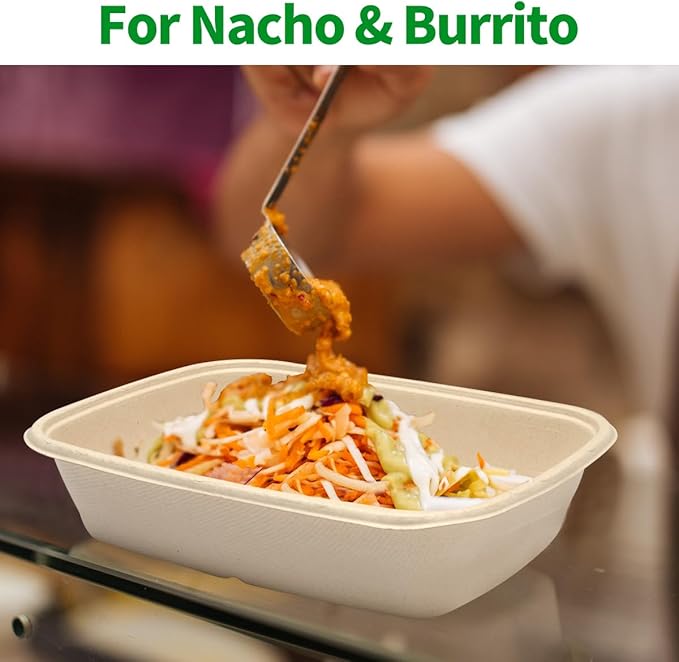 bloomoon 100 Pack 32 oz Large Paper Bowls, Chipo-tle Style Disposable Bowls for Nacho Burrito Taco Salads, Seafood Boil Crawfish Serving Bowls,100 BOWLS ONLY