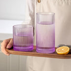Ribbed Drinking Glasses 8pcs, 12oz and 10oz Glassware, Tumbler Glasses Cup Set for Wedding, Party, Christmas Gift, Purple