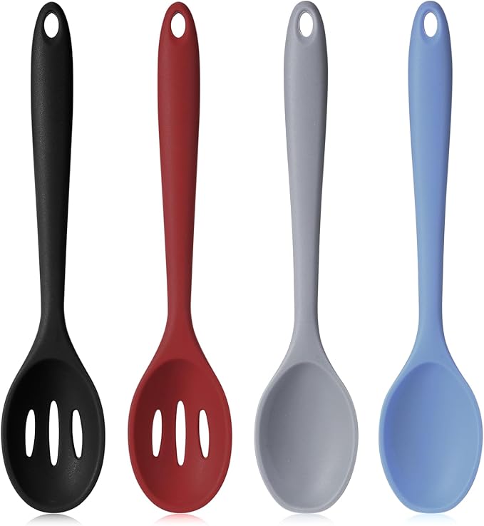 Boao 4 Pcs Silicone Spoons for Cooking 10.6 Inch Large Nonstick Serving Spoons Heat Resistant Slotted Spoon for Mixing & Stirring Kitchen Cooking Utensils, Dishwasher Safe(Mixed Colors)