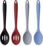 Boao 4 Pcs Silicone Spoons for Cooking 10.6 Inch Large Nonstick Serving Spoons Heat Resistant Slotted Spoon for Mixing & Stirring Kitchen Cooking Utensils, Dishwasher Safe(Mixed Colors)