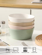 UBEE Ceramic Soup Bowls Set of 4, 6.3 inch Cereal Bowls, Microwave Safe Serving Bowls for Oatmeal, Soup, Pasta, Ramen, Dessert, Fruit, For Breakfast, Lunch and Dinner, Colorful