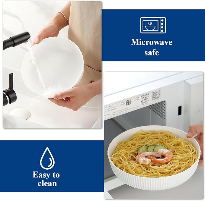 HOMQUEN Pasta Bowls Set of 6, 37oz Salad Bowls White Soup Bowls, Large Pasta Serving Bowls, Unbreakable Plastic Dinner Bowls, Dinnerware Sets,Valentines Day Gift, Dishwasher Safe (White)