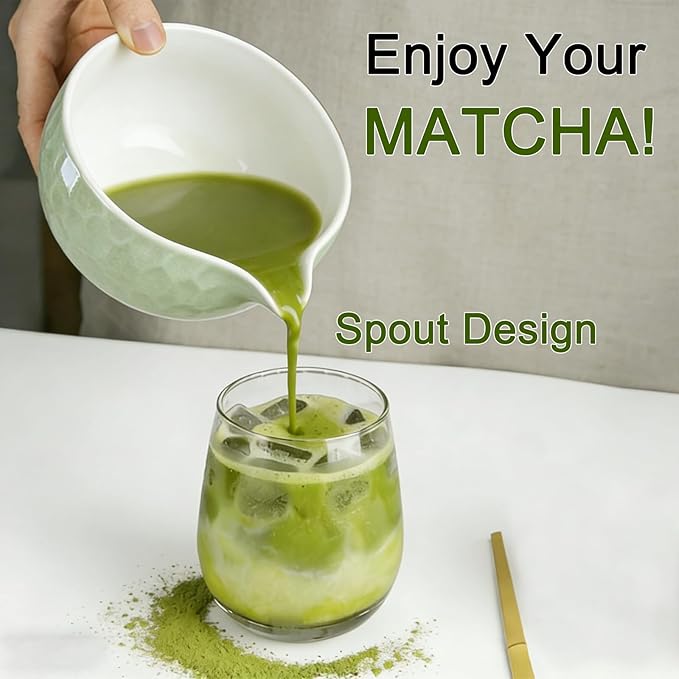 Clay&Fire Matcha Whisk Set, 9 pcs Ceramic Matcha Set, Gifts for Women,Matcha Bowl with Spout and Whisk, Matcha Kit for Matcha Lovers, Ideal Gift Christmas, Birthday, Anniversary(Pink) (Jade Green)
