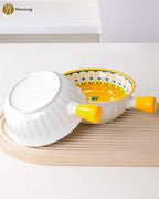 Yeacccng Bohemian French Onion Soup Bowls Set of 4-23 Oz Ceramic Soup Bowls with Handle, 6 Inch Soup Bowl for Kitchen, Oven/Microwave Safe, Lead-Free,Scratch-Resistant
