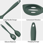 2-Pieces Silicone Cooking Spoon Spatula, Large Serving Spoons for Solid and Slotted, Heat Resistant Non-Stick Silicone Cooking Utensils Set, for Kitchen Mixing, Scooping, and Scraping