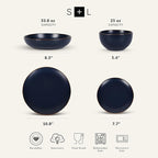 Stone Lain Brasa Stoneware 32 Piece Modern Dinnerware Sets, Plates and bowls, Service for 8, Blue, Microwave & Dishwasher Safe