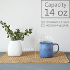Bosmarlin Ceramic Coffee Mug Set of 4, 14 Oz, Coffee Cups with Big Handle, Microwave Safe, Unique Reactive Glaze (Blue, 14 Oz)