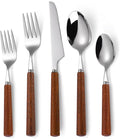 Silverware Set, 20 Piece Mirror Flatware Set 18/8 Stainless Steel Eating Utensils With Wooden Handle, A Complete Tableware Cutlery For Most Families,Knife Fork Spoon Service For 4 Dishwasher Safe