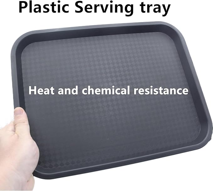 12 Pack Cafeteria Trays, 13 x 10 Inch Plastic Fast Food Serving Trays, Restaurant Black Stackable Serving Platter for Kitchen, Party, Dining