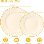 Lullaby 60PCS Light Yellow Scalloped Plastic Plates, Disposable Elegant Plates Include 30pcs Dinner Plate 10.25", 30pcs Plastic Dessert Plate 7.5", Perfect for Wedding and Party