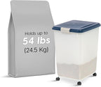 IRIS USA Dog Food Storage Container, Up to 54 Pounds, Attachable Wheels, For Dog Cat Bird and Other Pet Food Storage Bin, Keep Fresh, Easy Mobility - Made in USA, Navy/Pearl