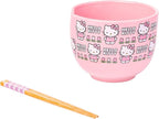 Silver Buffalo Sanrio Hello Kitty Flowers Pattern Ceramic Ramen Noodle Rice Bowl with Chopsticks, Microwave Safe, 20 Ounces