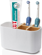 GFWARE White Toothbrush Holder - Bamboo Toothbrush Holders for Bathrooms Electric Toothbrush Holder Organizer Kids Toothbrush Holders for Bathrooms Countertop
