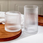 Ribbed Drinking Glasses 6pcs, 12oz and 10oz Glassware, Tumbler Glasses Cup Set for Wedding, Party, Christmas Gift, Clear