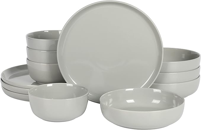 Gibson Home Oslo 12-Piece Porcelain Chip and Scratch Resistant Dinnerware Set, Grey,Service for 4